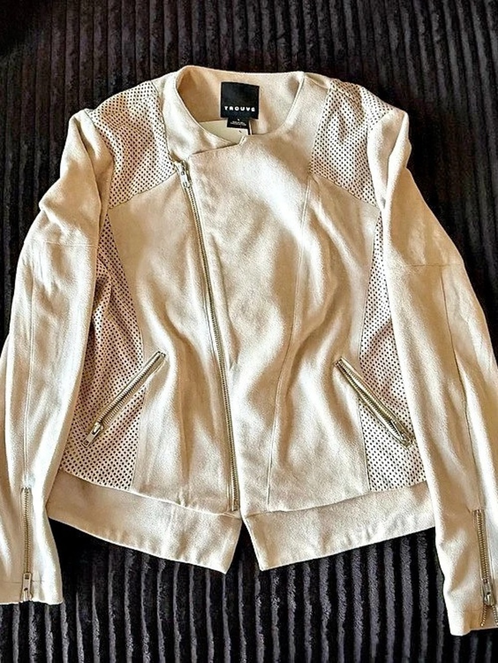 Trouvé Perforated Moto Jacket in Cream Like New